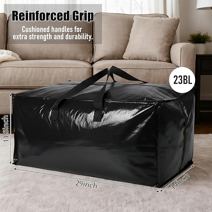 12 Pack Moving Bags with Strong Zippers Handle, Extra Large Heavy Duty Moving Bags Storage Totes for Space Saving Dorm Room Packing Clothes Containers Essentials Supplies(Black)