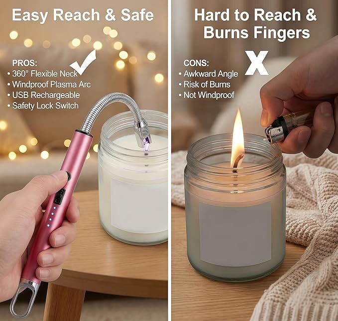 Castelar Electric Candle Lighter with Long Flexible Neck, USB Rechargeable Arc Lighter with Safety Lock for Candle, BBQ, Camping, Housewarming, and Birthday Gifts