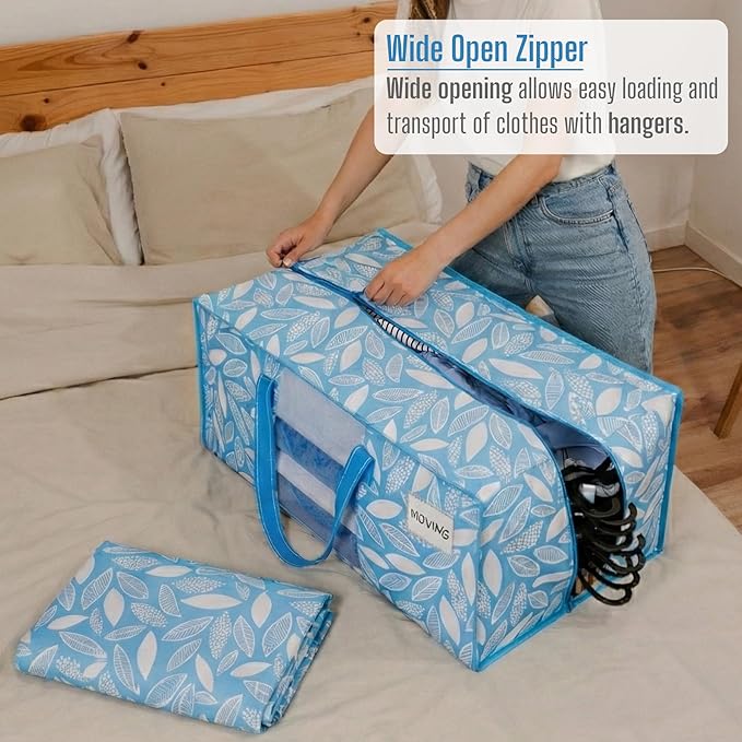VENO 6 Pack Heavy Duty Moving Bags, Storage Bins with Lids, Transparent Window Design, Alternative to Moving Boxes, Storage Bags for Clothes, Blankets, Comforters (Spring Breeze, 6 Pack)