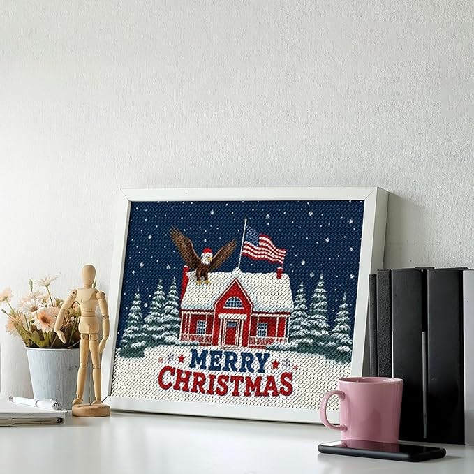 AIVKIEJK Diamond Painting Kits for Adults - American Red House, Snowflakes, Merry Christmas Painting DIY 5D Full Drill Diamond Dots Paintings with Diamonds Gem Art and Crafts Home Decor 12"x16"