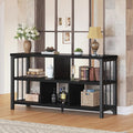 IBF Horizontal Cube Book shelf, Industrial Modern Open Bookshelf, Low Wide Home 5 Cube Storage Organizer Long Shelf for Bedroom, Short Wood and Metal Cubby Book Shelf for Living Room, Black Oak, 47 In