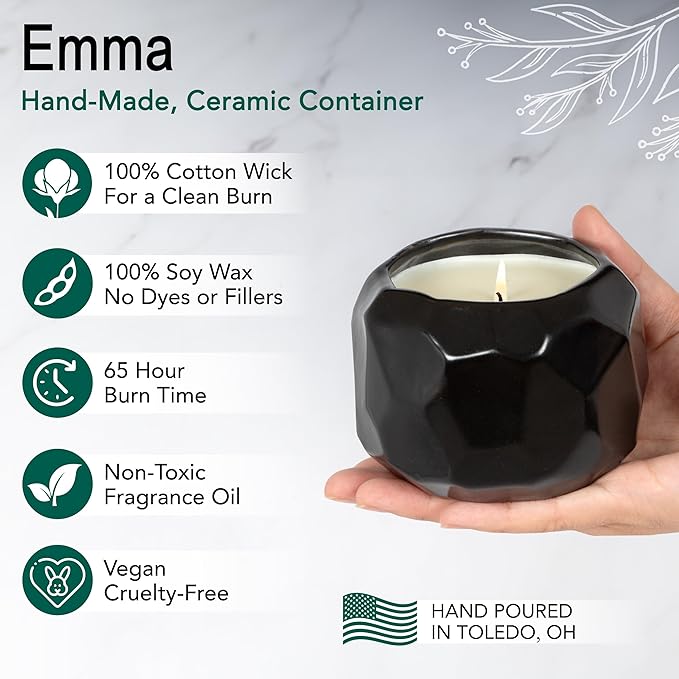 Hyggelight - The Growing Candle, Rosemary & Sage Scent, 13oz Ceramic Pot, Single Wick Aromatherapy Candles, 100% Soy for Women and Men, Emma