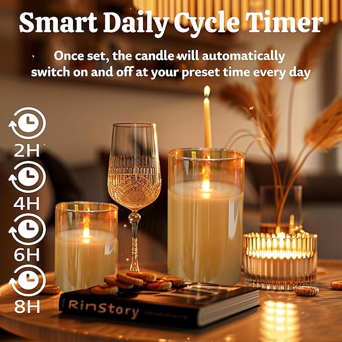 200 Hours Rechargeable Flickering Flameless Candles, Mothers Day Gifts, Rechargeable Battery Glass Pillar Candle with Remote and Timer, Real Wax for Home Living Room Decor, Ideal Gift for Women