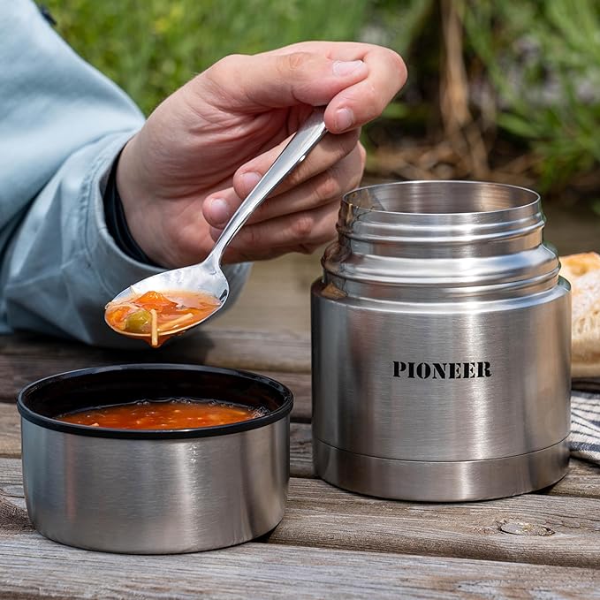 Grunwerg Pioneer Vacuum Insulated Leakproof Soup/Food Flask, 8 Hours Hot 24 Hours Cold, Stainless Steel, 1000 ml
