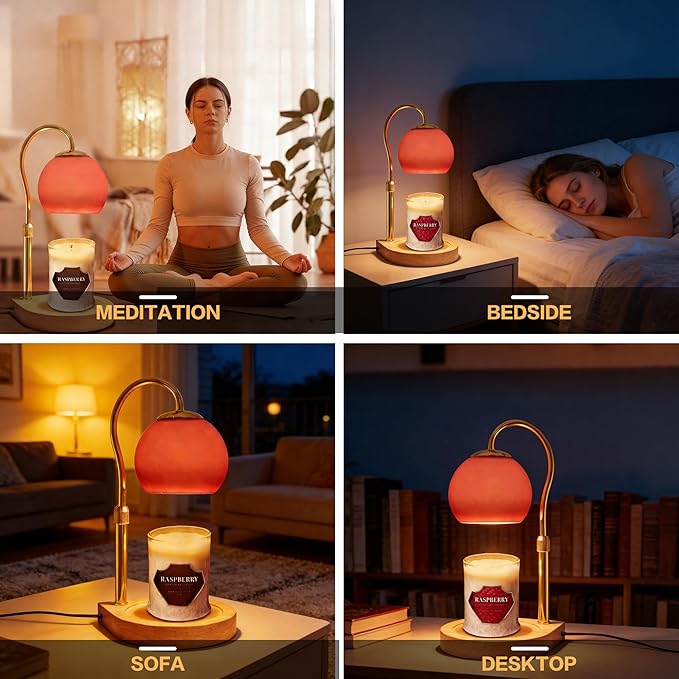 Candle Warmer Lamp with Timer 2H/4H/8H, Adjustable Height Dimmable Candle Lamp with 2 Bulbs, Wax Melt Warmer for Jar Candles, House Warming, Home Decor, Christmas Gifts for Women, Mom(Red)