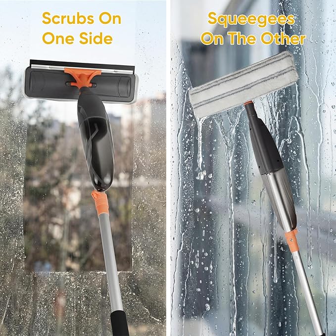 3-in-1 Upgraded Spray Mops for Floor & Window Cleaning with 3pcs Pads - Broom/ Mop/ Window Squeegee, Wet Dry Microfiber Mop with 520ml Bottle for Kitchen Wood Floor Hardwood Ceramic Tile Dust Cleaning