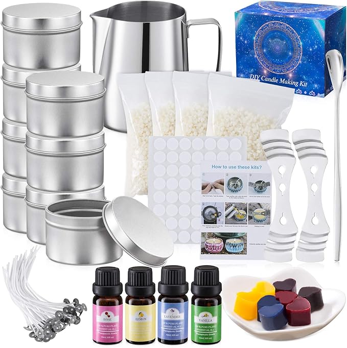 All Inclusive Candle Making Kit with Wax Melter Beeswax Scents Tins Labels Wicks Dyes for All Level Diyers