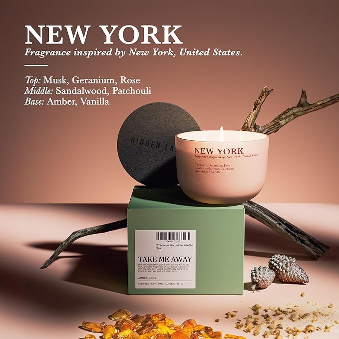 Amber Musk Scetned Candles, 3 Wick Natural Candles Non Toxic for Home Scented, 16 oz Aromatherapy Candle Long-Lasting Clean Burn Gift-Ready for Autumn Hosting | Seasonal Home Décor