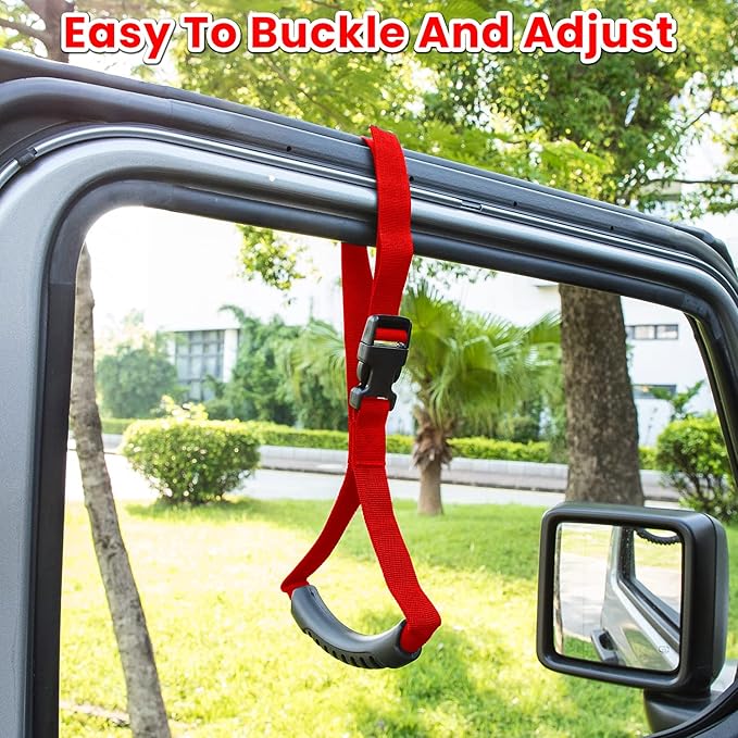 Cowlboy Auto Cane Grab Bar - Adjustable Standing Aid with Nylon Grip Handle - Portable Vehicle Support - Red