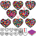 Tinlade 48 Set Valentine's Day Suncatchers Crafts Kit Valentines Heart DIY Window Stained Glass Tissue Paper Red Love Hanging Ornaments Make Your Own Suncatcher Summer Home School Classroom Activities