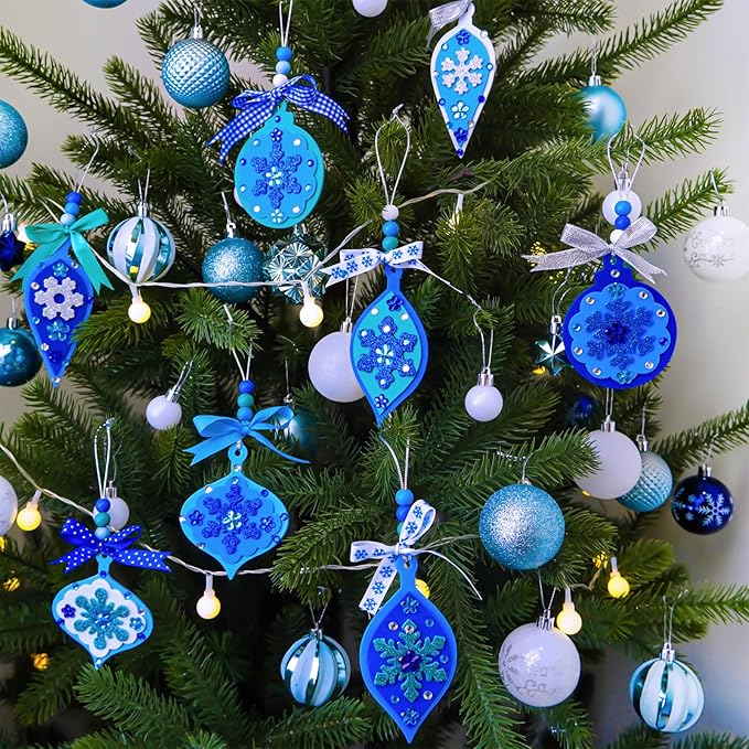 Winlyn 24 Sets 8 Designs Christmas Craft Kits Winter Crafts DIY Holiday 3D Snowflake Baubles Ornaments Decorations Snowflake Foam Stickers Arts and Crafts for Kids Classroom Activities Party Favors