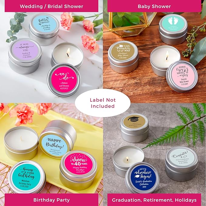Kate Aspen Travel Size Vanilla Scented Candle Tins With Lids - Mini Candles Bulk - Wedding Favors for Guests, Bridal Shower Gifts, Party Favors Adults, Bridesmaids Gifts