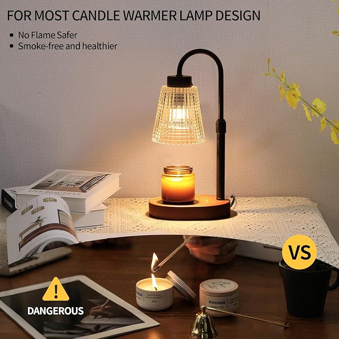 MEIXISUE Black Candle Warmer Lamp WithTimer and Dimmer,Fragrance Electric Wax Melt Warmer with 2 Bulbs,Scented Jar Lamp,Mother's Day/Birthday/Christmas Gifts for Mom/Wife,Home Decor,Adjustable Height