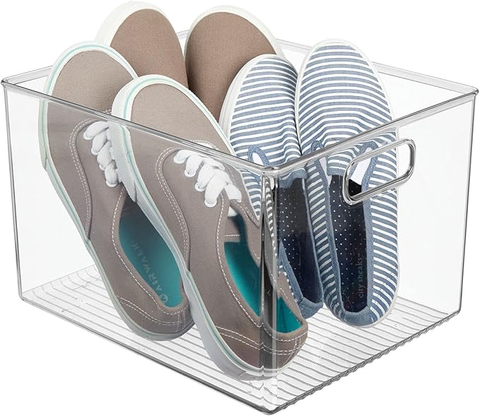 mDesign Large Plastic Storage Organizer Container Bin, Closet Organization for Hallway, Bedroom, Linen, Coat, and Entryway - Holds Clothing, Blankets, and Accessories, Ligne Collection, Clear