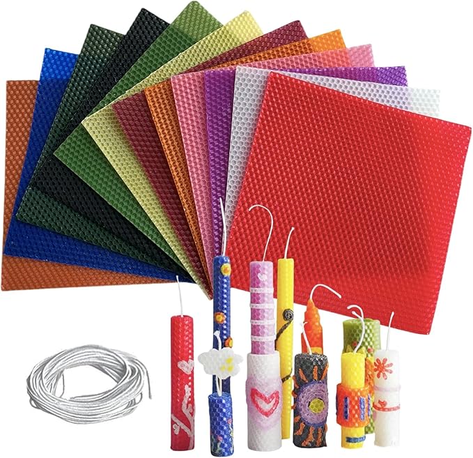 12 Colors Beeswax Sheets for Rolling Candle 8" X 8" Beeswax Sheets for Candle Making Beeswax Candle Making Kit Candle Making Kit Candle Rolling Kit DIY Candle Maker Candle Starter Kit (24Pcs)