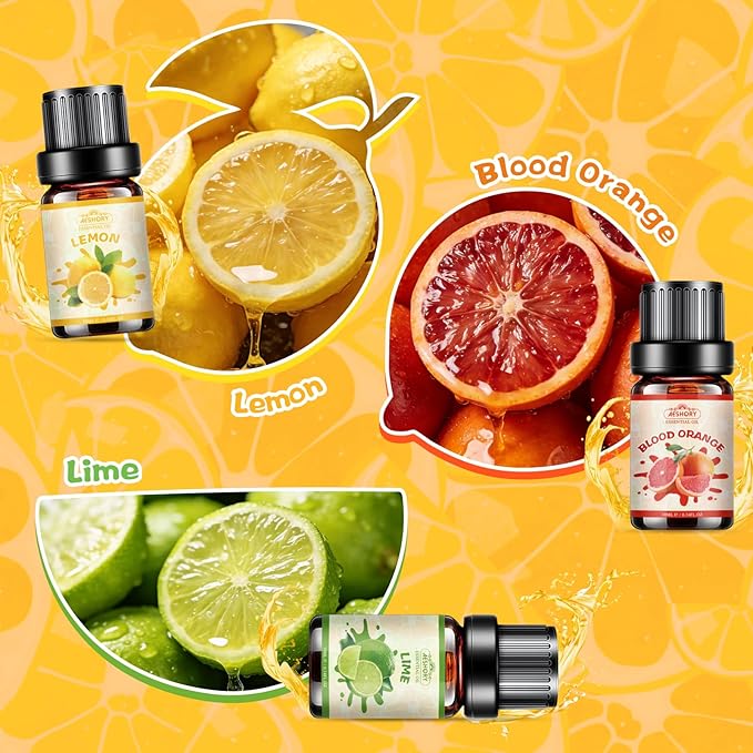 Citrus Essential Oils Set, Fruit Fragrance Oil for Diffusers,Scented Oil for Candle & Soap Making, Bitter Orange, Bergamot, Lemon, Grapefruit, Lime, Blood Orange, Aromatherapy Gifts