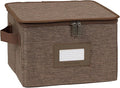Covermates Dish Storage Box – China & Dinner Plate Storage Container with Dual Zippers, Reinforced Handles, ID Window & Stackable Structured Walls for Dishware Organization, Brown Heather