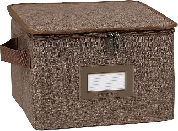Covermates Keepsakes Zip-Top Storage Box Set, 3 Pack Heavy Duty Polyester Organizer Bins, Stackable Design, ID Window, Reinforced Handles, Closet Home Storage, Brown Heather