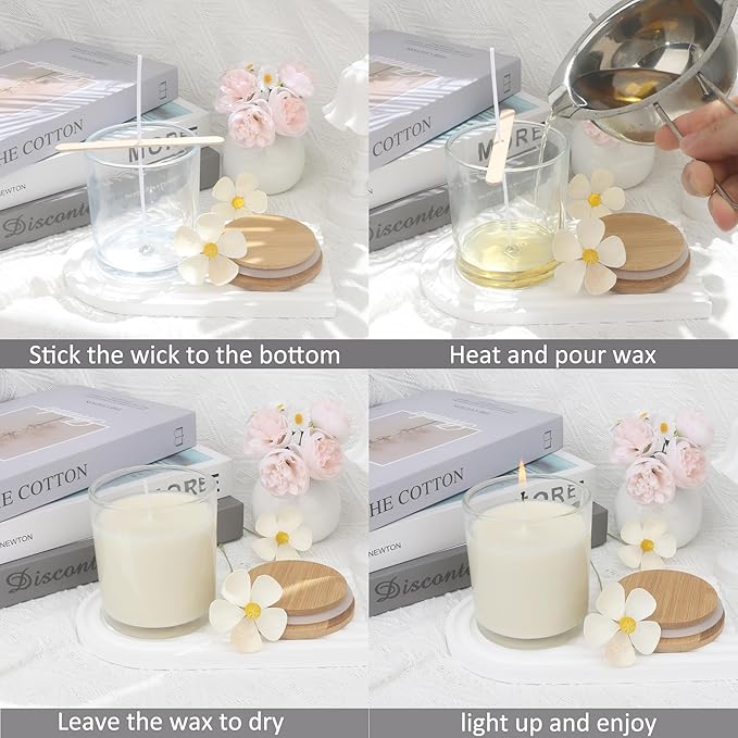 MILIVIXAY 12 Pack 10 OZ Clear Thick Glass Candle Jars with Lids - Bulk Empty Candle Jar for Making Candles - Spice, Powder Containers.