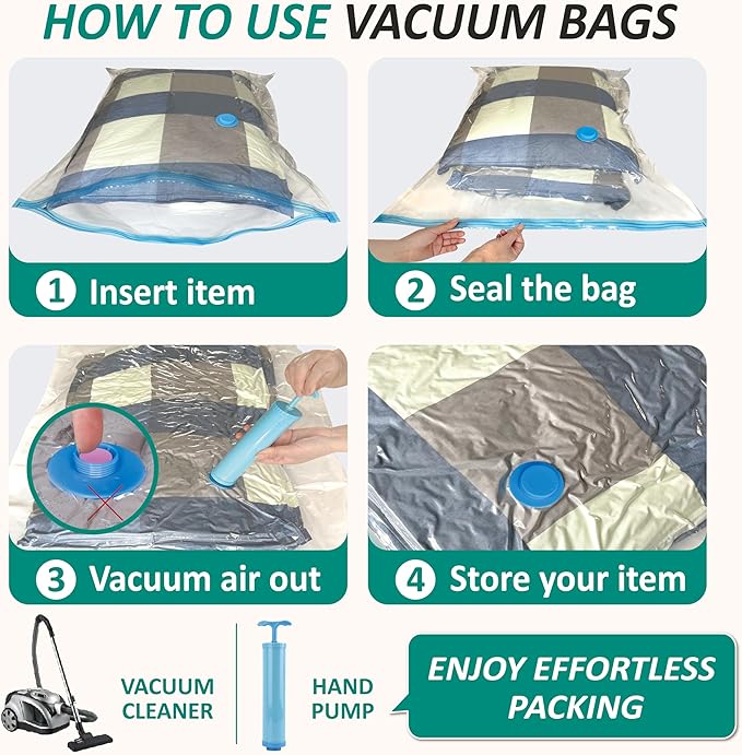 Cozy Essential Vacuum Storage Bags, 80% Compression Vacuum Seal Space Saver Plastic Packaging Bags for Clothes, Blankets, Pillow, Bedding, Comforters, Sealer Clothing Storage,6 Jumbo