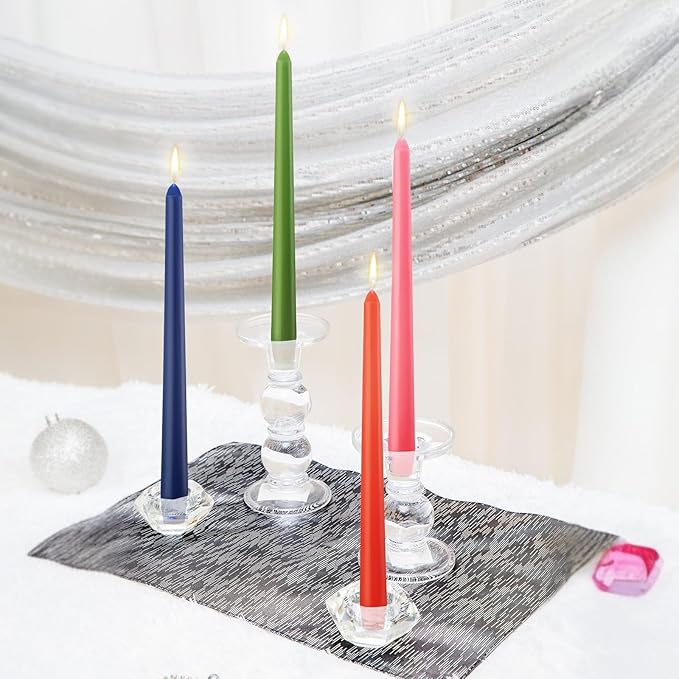 MTLEE 16 Pcs 10 Inch Long Tapered Candle Stick Bulk Smokeless Unscented Burning Candlestick Paraffin Wax with Cotton Wick for Valentine's Day Baby Shower Wedding Holiday Party Church (Multicolored)