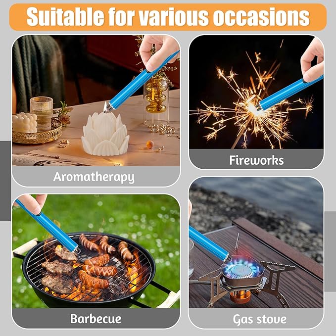 2 Pack Electric Candle Lighters, USB Rechargeable Lighter with Windproof Flameless & Extended Handle, Suitable for Candles, BBQ, Camping, Gas Stove, Festivals Gift (Blue, 2 Packs-B)