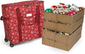 Covermates Keepsakes Rolling Adjustable Ornament Storage Bag – Heavy-Duty Polyester, FlexGrid Trays & Padded Dividers – Protective Holiday Organizer with Wheels, Handles & ID Window, Red Snowflake