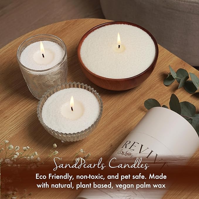 Vanilla Candle 18 Oz - Scented Sand Pearl Candles With Wicks | Refillable, Pearled Candle Sand Powder 100% Safe Vegan Palm Wax Pearls, Non Toxic with 30 Cotton Wick | Bead Candle Refill Making Kit