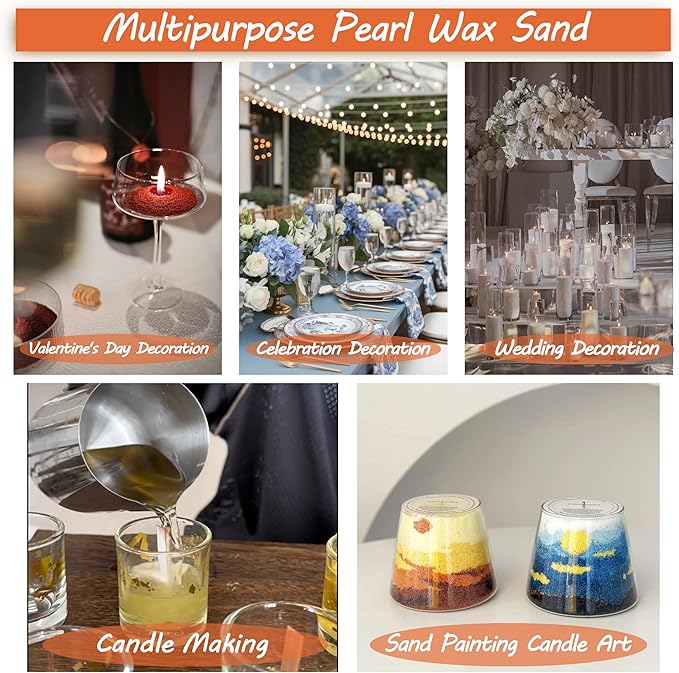 DRMAISON Pearled Candle Wax Sand DIY Kit - 35.3 oz, Light Grey, Non-Toxic&Smoke-Free, Refillable with 60 Wicks, Long-Lasting Flame, Highly Customizable for Wedding, Party&Holiday Decor