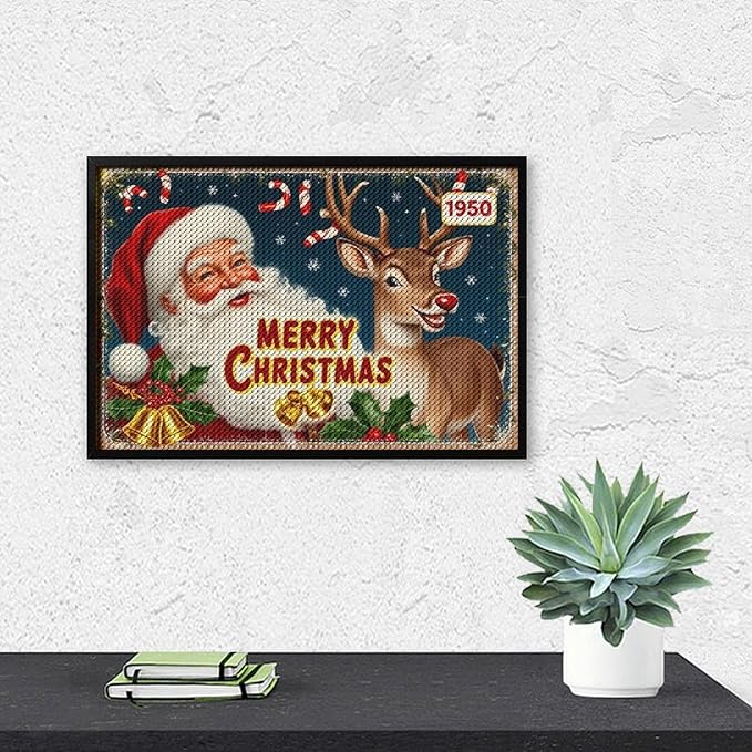 AIVKIEJK Diamond Painting Kits for Adults - Christmas 1950 Santa Claus and Deer Painting DIY 5D Full Drill Diamond Dots Paintings with Diamonds Gem Art and Crafts Home Decor 8"x12"