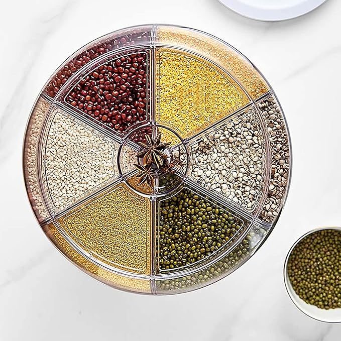 Cereal Dispenser Countertop Rotatable - Grain Containers Tank Dispenser with 6 Compartments - Ideal for Kitchen Storage of Lentils, Rice, Beans and Other Dry Food