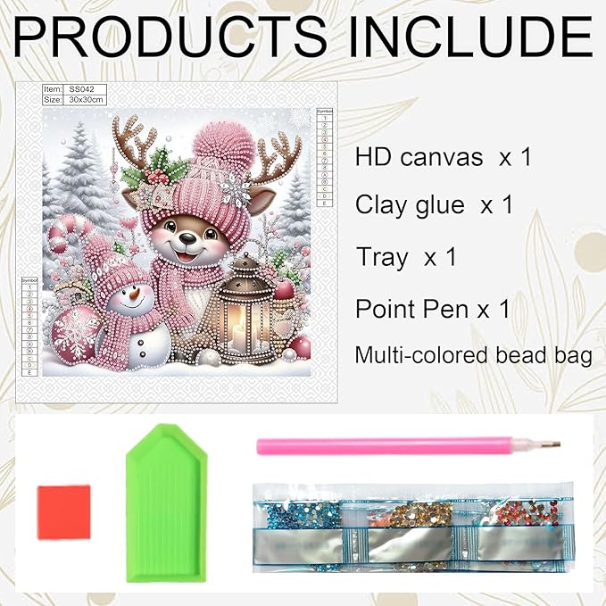 antor Christmas Diamond Painting Kit, 5D Special Shape Diamond Art for Adults, Cute Reindeer Snowman DIY Crystal Rhinestones Diamond Painting, Holiday Wall Decor, Winter Home Decoration