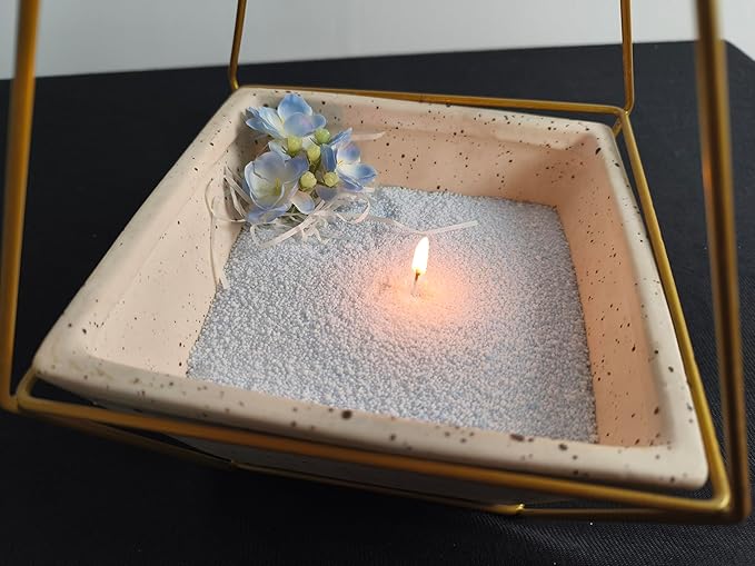 DRMAISON Pearled Candle Wax Sand DIY Kit - 17.6 oz, Cream Blue, Non-Toxic&Smoke-Free, Refillable with 30 Wicks, Long-Lasting Flame, Highly Customizable for Wedding, Party&Holiday Decor