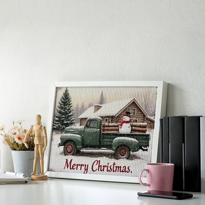 AIVKIEJK Diamond Painting Kits for Adults - Christmas Truck with Snowman & Cabin Winter Painting DIY 5D Full Drill Diamond Dots Paintings with Diamonds Gem Art and Crafts Home Decor 12"x16"