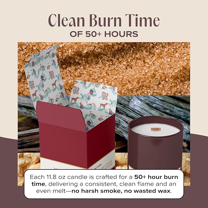 Companion Candles Celebrate the Season Pet-Friendly Scented Candle – Cookie Butter, Brown Sugar & Vanilla Fragrance - Coconut Soy Wax Candle with Wooden Wick, 50-Hour Burn Time, Made in USA, 11.8 oz