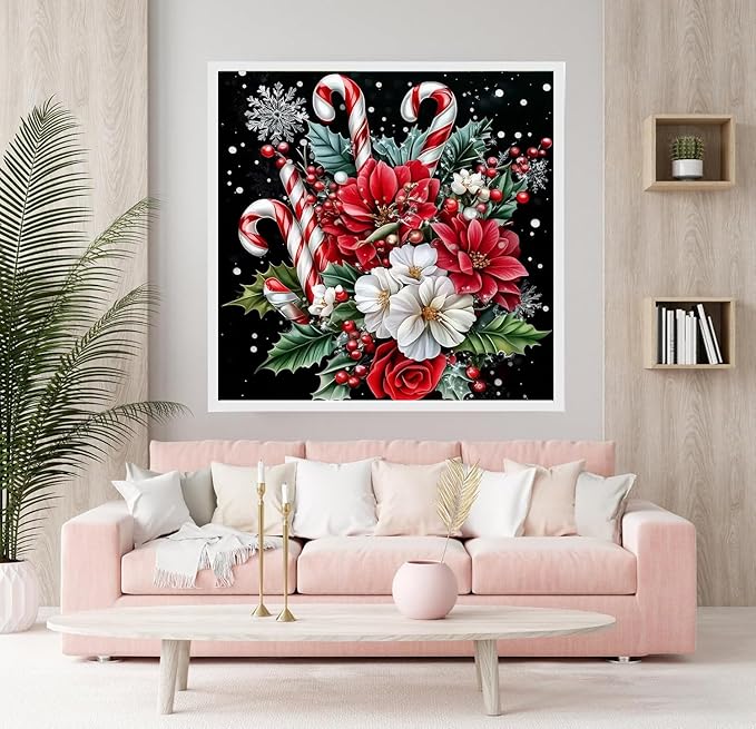 Accompany Wind Christmas Diamond Painting Kits for Adults, Christmas Candy Diamond Art Kits for Beginner,Full Round Drill DIY 5D Diamond Dots Gem Art Craft Kits for Home Wall Decor Gift 14×14 Inch