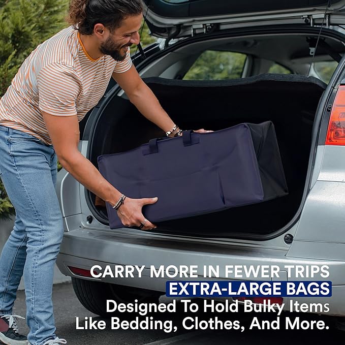 BOX USA 4-Pack Moving Bags with Strong Handles & Zippers - Heavy Duty Extra Large Packing Bags for Storage, Moving Boxes, Dorm & College Supplies, Blue