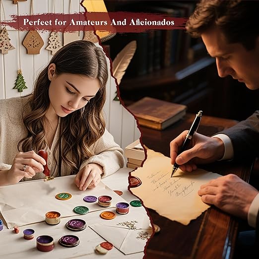 TRINIDa Wax Seal Kit, Premium Wax Seal Stamp Kit with 24 Colors 624 Pcs Beads, Metallic Pens, Warmer, Spoon and Tea Candles for Wedding Invitation, Letter Envelope, Gift Cards & DIY Crafts