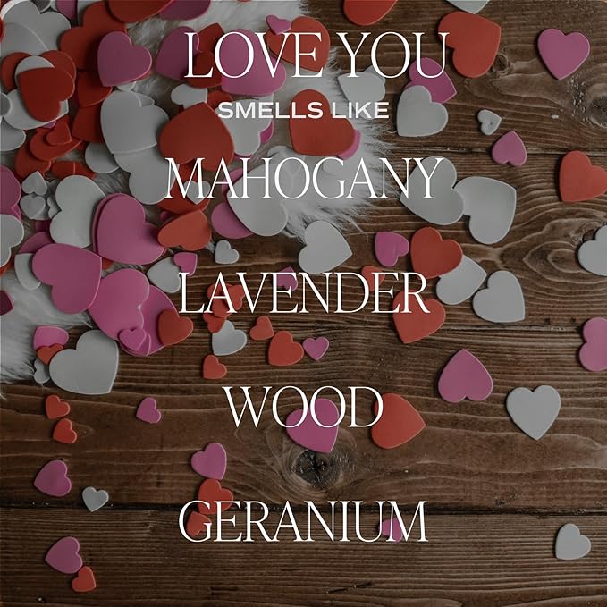 Sweet Water Decor Love You Scented Candle, Non Toxic Soy Candles with Fresh Lavender, Geranium, Warm Mahogany and Earthy Teakwood, 40 Hour Burn Time, 9Oz Gold Lid Clear Jar Candle, Poured in The USA