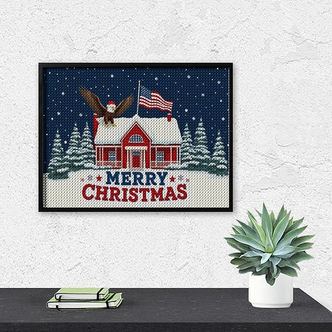 AIVKIEJK Diamond Painting Kits for Adults - American Red House, Snowflakes, Merry Christmas Painting DIY 5D Full Drill Diamond Dots Paintings with Diamonds Gem Art and Crafts Home Decor 12"x16"