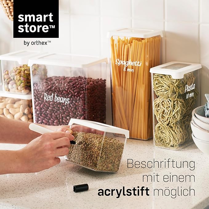 SmartStore Clear Airtight Dry Food Containers with Lids 0.8L Set of 8-20% Bio-based Plastic Storage Box with Lid, BPA Free, Dishwasher Safe - Stacking Kitchen Storage Containers - 12.5 x 9 x 10cm