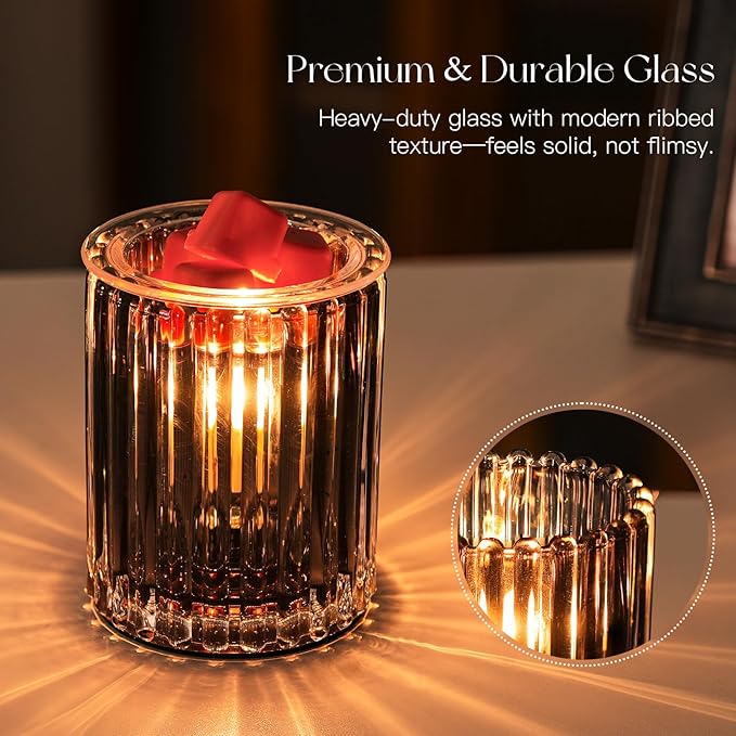 Candeldo Wax Melt Warmer with Timer: Wax Melter for Scented Candle Electric Glass Candle Burner with 2 Light Bulbs Housewarming New Home Decor for Women