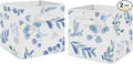 Sweet Jojo Designs Floral Leaf Foldable Fabric Storage Cube Bins Boxes Organizer Toys Kids Baby Childrens - Set of 2 - Blue Grey and White Boho Watercolor Botanical Flower Woodland Tropical Garden