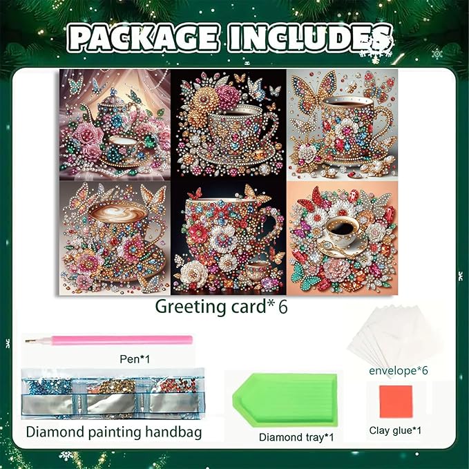 DoxQcs 5D Diamond Art Painting Greeting Cards Kit, DIY Cards for Blessings Congratulations Gifts, Greeting Card Set for Birthday Thanksgiving Day Christmas Halloween-Coffee