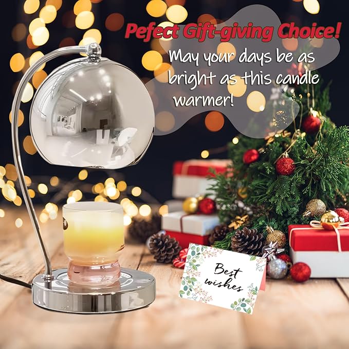 Candle Lamp Warmer, Wide Base Scented Candle Warmer with Timer and Dimmer, Modern Candle Melting Lattern, Home Decor Table Lamp (Silver)