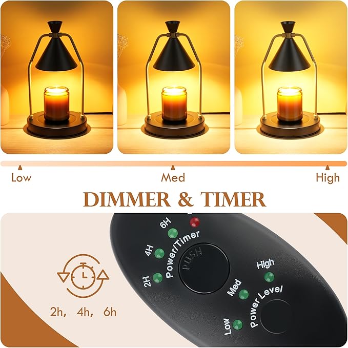 MIGHTY T Candle Warmer Lamp with Timer & Dimmer – Flameless Candle Lamp for Jar Candles – Adjustable Brightness – Safe Home Fragrance Warmer for Bedroom & Living Room