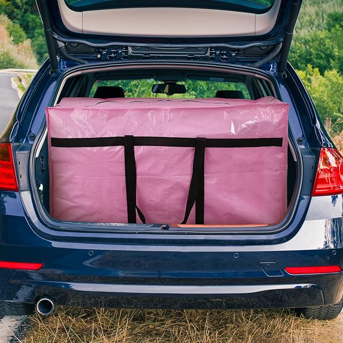 4 Pcs 66 Gallon Extra Large Moving Bags Heavy Duty Storage Bag with Strong Zipper Handle Foldable XXL Jumbo Storage Tote Packing Moving Box for College Dorm Travel Cloth Duffle (Pink)