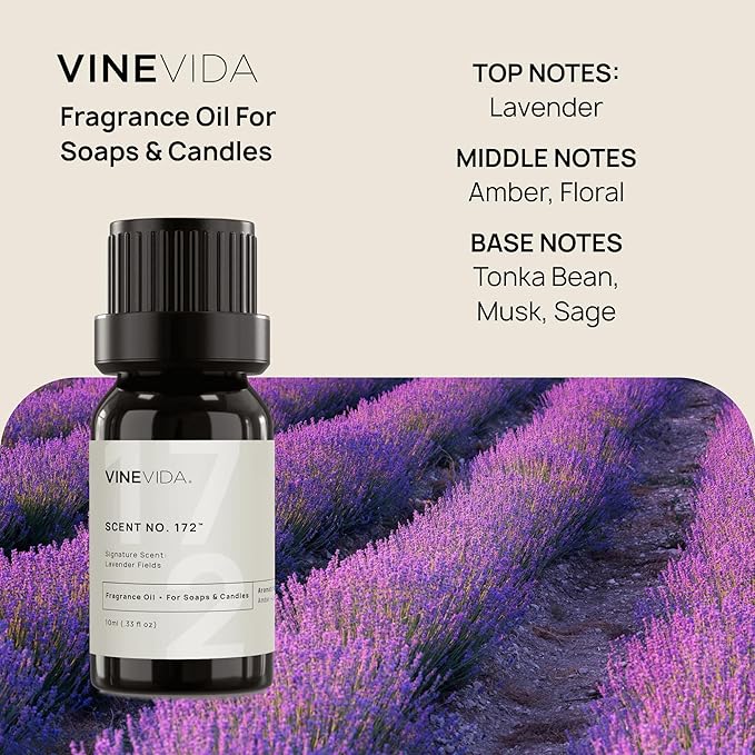 VINEVIDA [10 ml] Lavender Fields; Fragrance Oil for Candle Making and Soap Making - Premium Candle Scents for Soy Candles