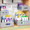 Under Sink Organizer, 1-Pack Pull Out Cabinet Organizer 2 Tier Metal Slide Out Storage Shelf Rack, L-Shaped Adjustable Height,Mesh Sliding Drawer for Kitchen, Bathroom, Laundry, Pantry, Grey, XL