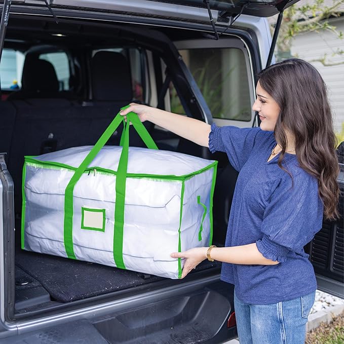 Storage and Moving Bags - Heavy Duty, Dust Protection and Water Resistant, Durable Zipper Closure and Sturdy Handles Best Moving Boxes Alternative (Green, 6 Pack)